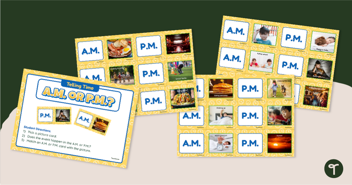A.M. and P.M. Matching Game teaching resource