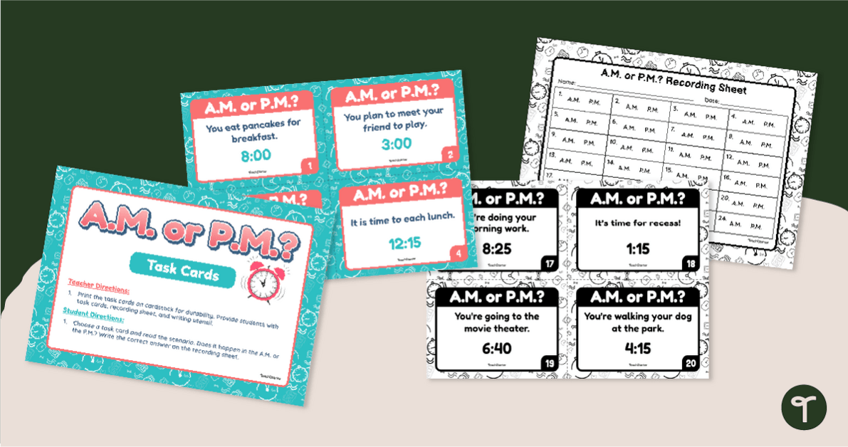 Task Cards - A.M. and P.M. Time teaching resource