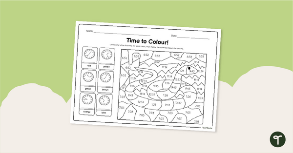 Go to Time to the Minute - Colour by Code Worksheet teaching resource