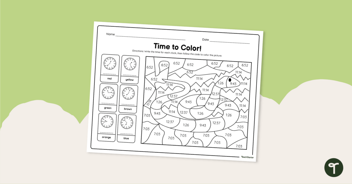 Time to the Minute - Color by Code Worksheet teaching resource