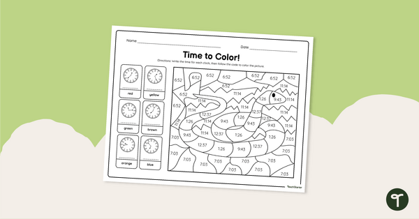 Go to Time to the Minute - Color by Code Worksheet teaching resource