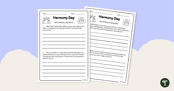 Go to Harmony Day Reflection Worksheet teaching resource