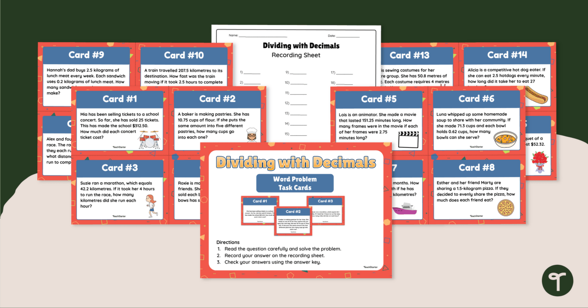 Dividing with Decimals – Word Problem Task Cards teaching resource