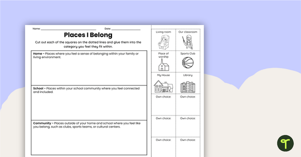 Go to Places I Belong Cut-and-Paste Worksheet teaching resource