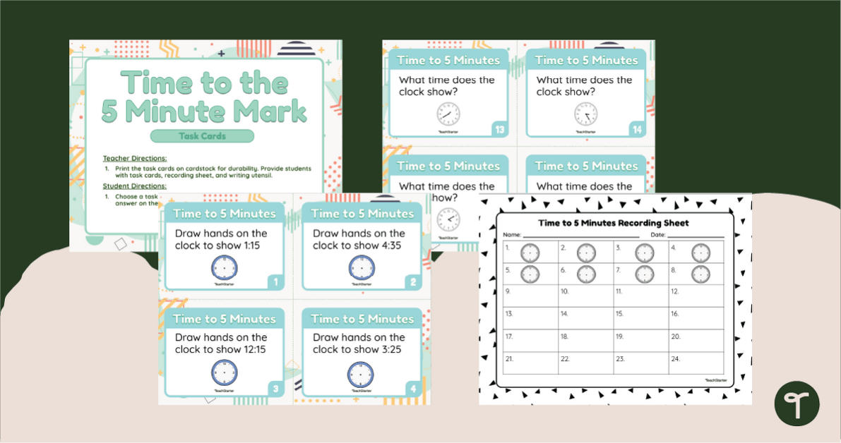 Telling the Time - Clocks to 5 Minutes Task Cards teaching resource