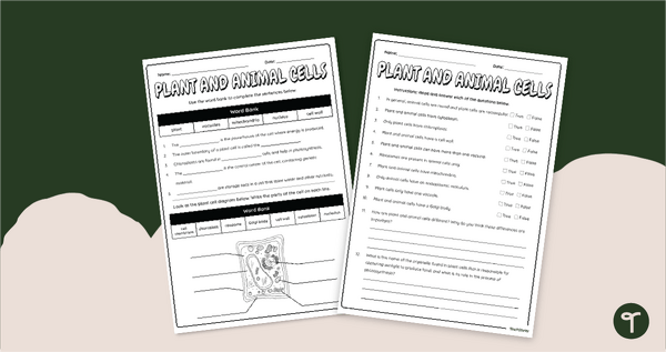 Image of Plant and Animal Cells Worksheet