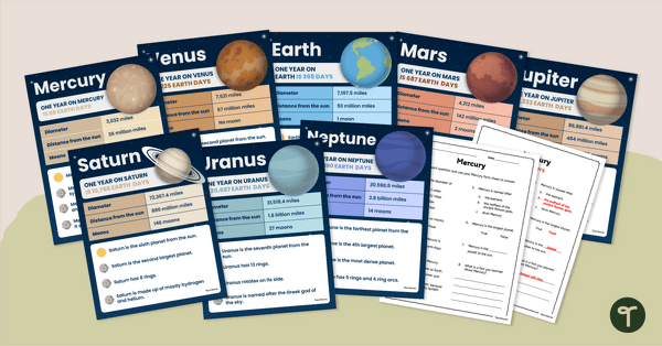 Go to Planets Fact Sheets and Comprehension Worksheets teaching resource