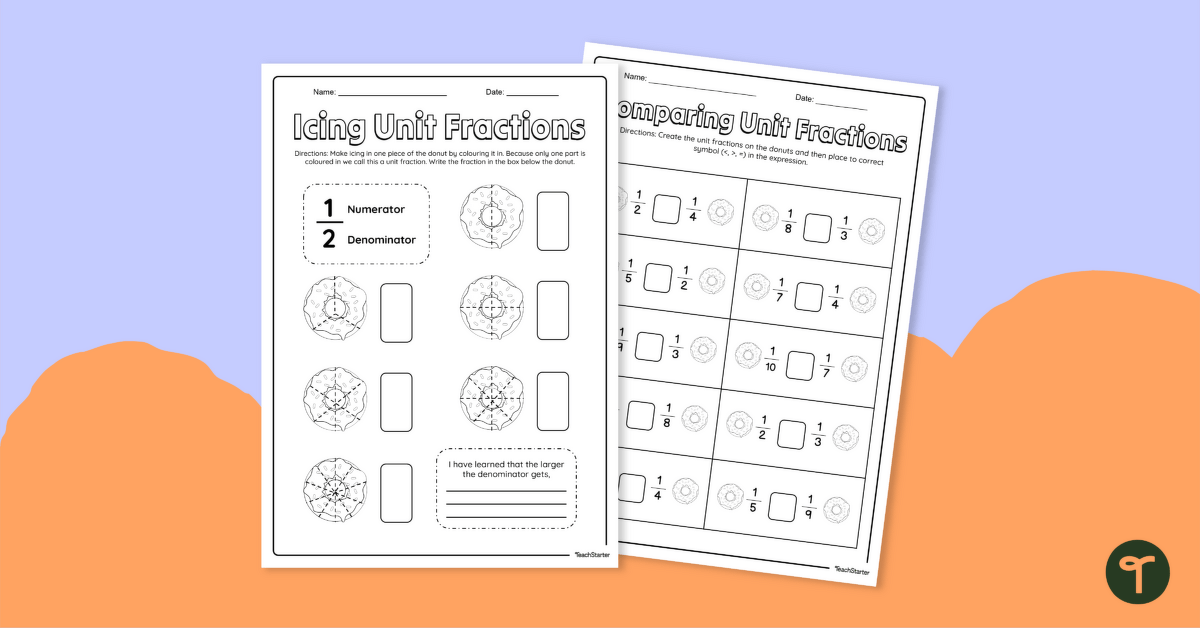Icing Unit Fractions Worksheet teaching resource