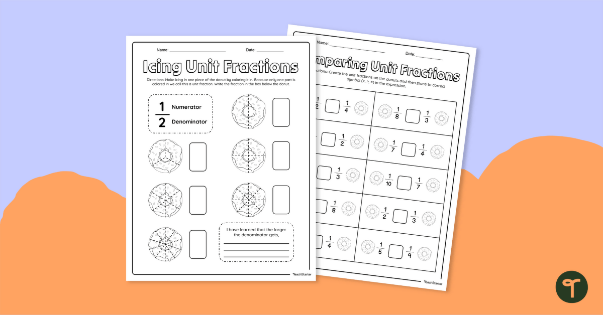 Icing Unit Fractions Worksheet teaching resource
