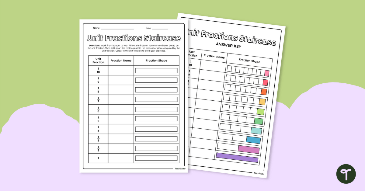 Unit Fraction Staircase Worksheet teaching resource
