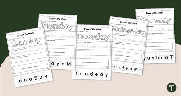 Go to Days of the Week Spelling Worksheets teaching resource