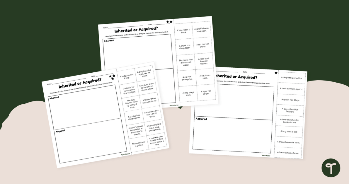 Inherited and Acquired Characteristics - Worksheet Pack teaching resource