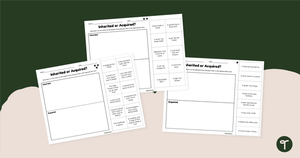 Go to Inherited and Acquired Characteristics - Worksheet Pack teaching resource