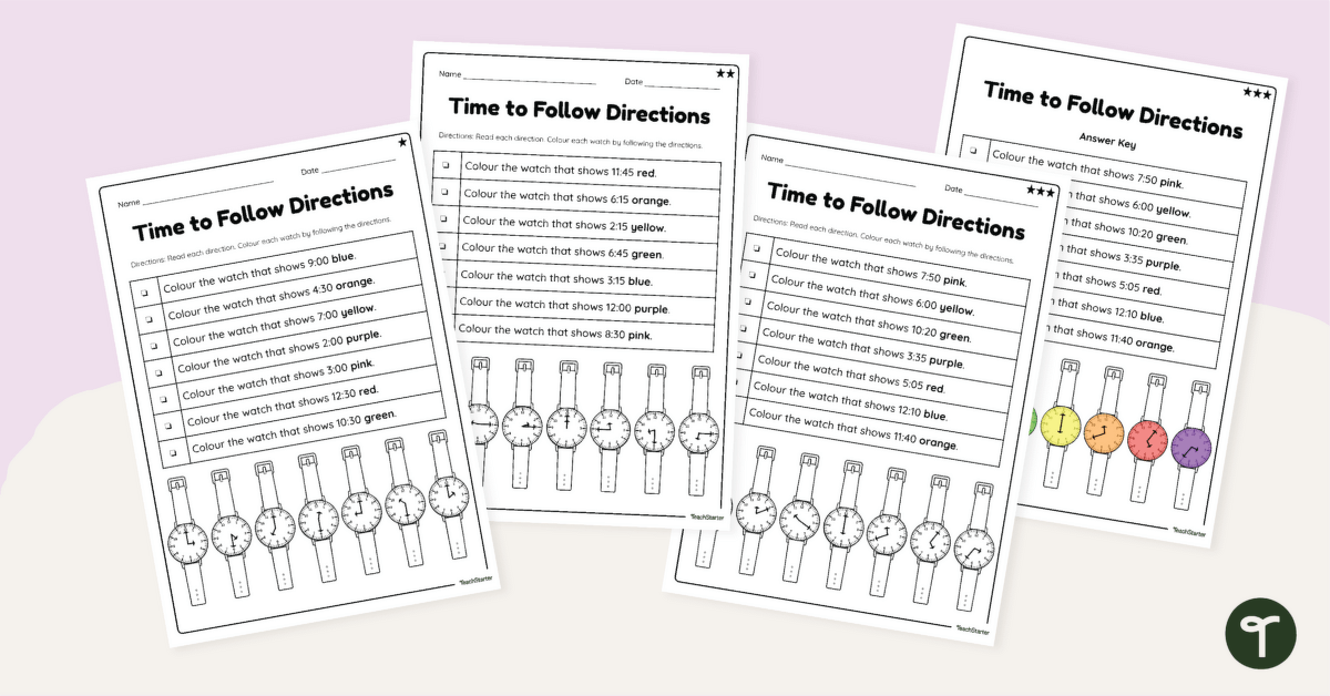 Following Directions Worksheets - Reading a Clock Review teaching resource