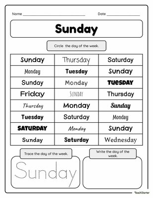 Days of the Week - Spelling Homework Sheets teaching resource