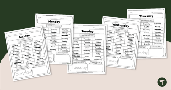 Go to Days of the Week - Spelling Homework Sheets teaching resource