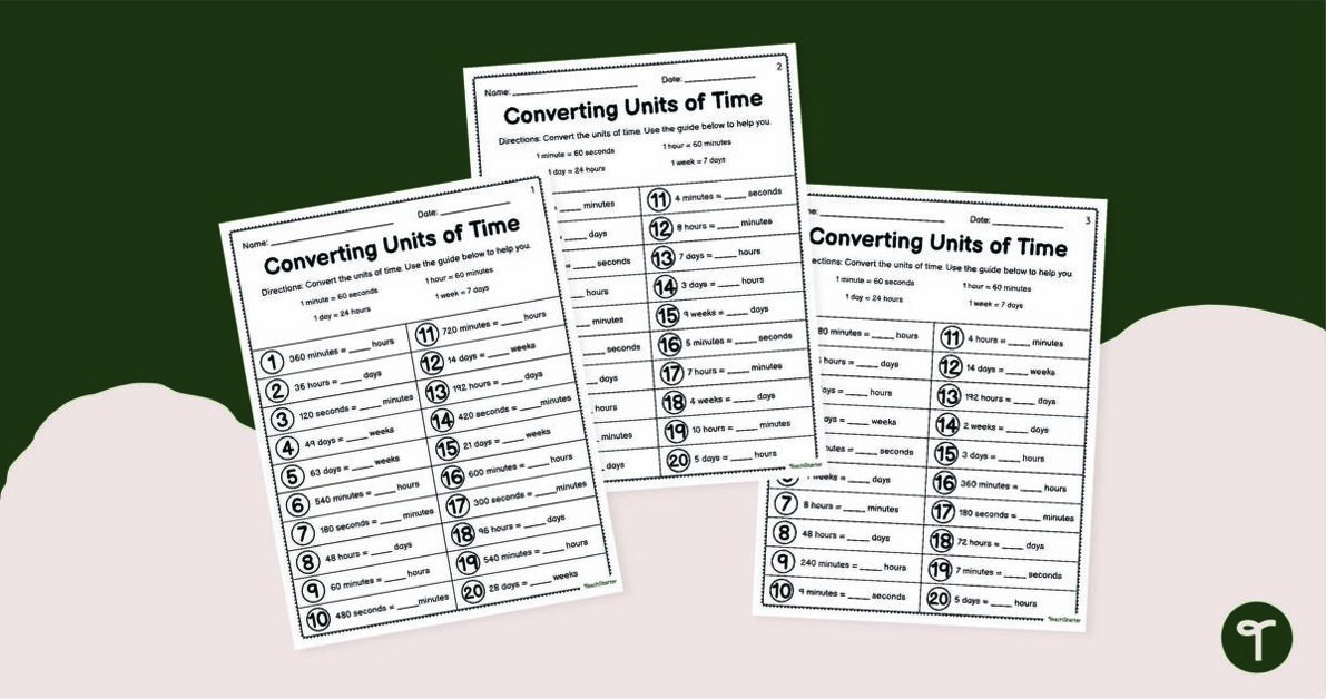 Converting Time - Worksheet Pack teaching resource