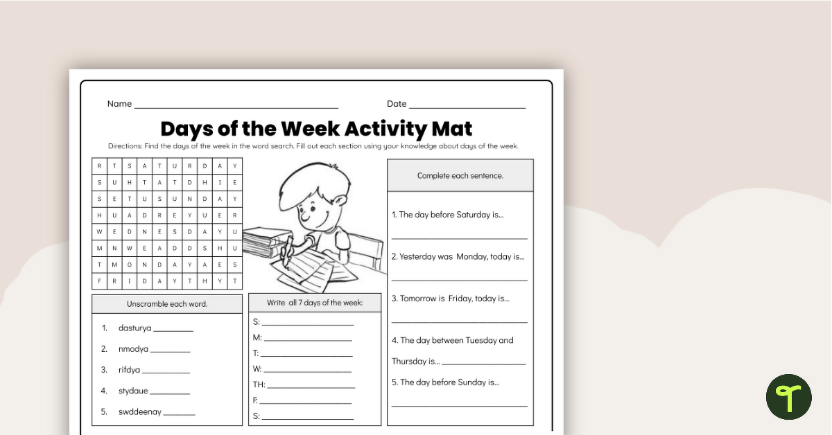 Days of the Week Activity Mat teaching resource