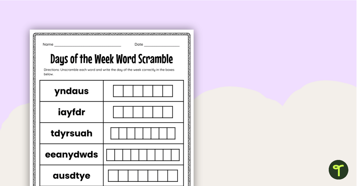 Days of the Week Word Scramble teaching resource