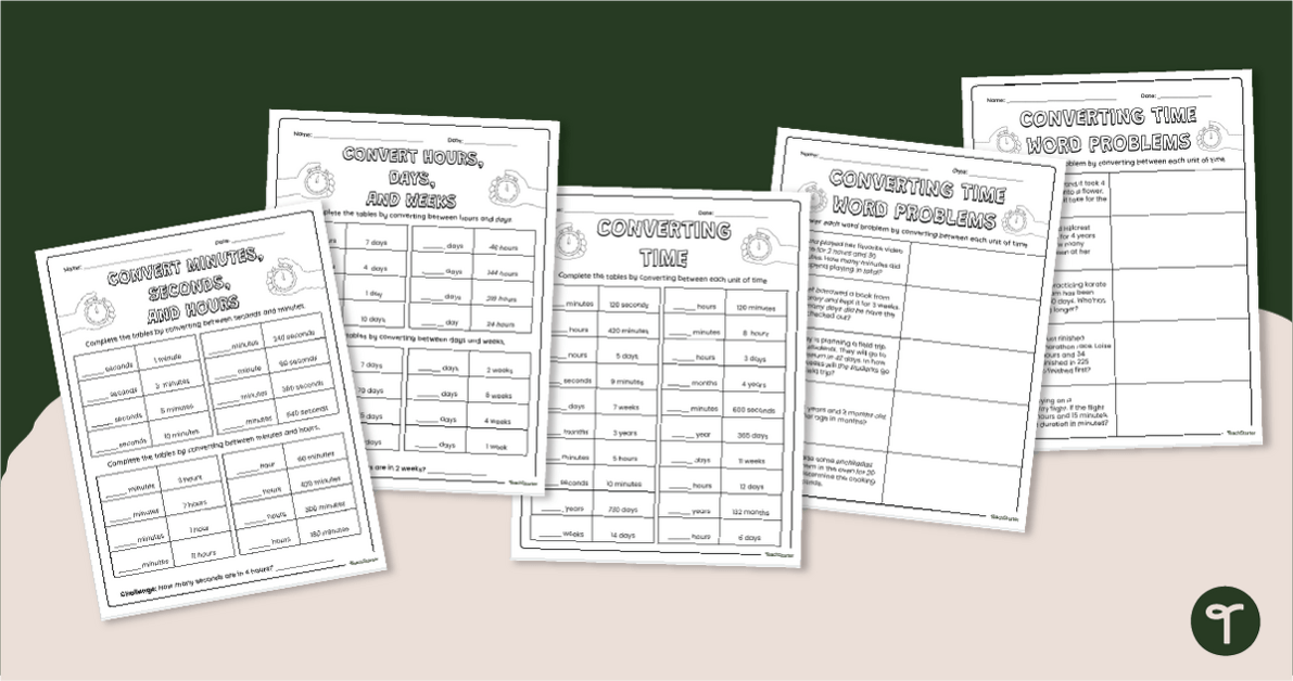 Measurement Conversion Worksheets - Units of Time teaching resource