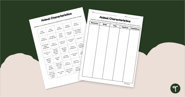 Go to Characteristics of Animal Classes - Cut and Paste Worksheet teaching resource
