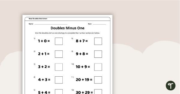 Image of Doubles Minus One - Worksheet