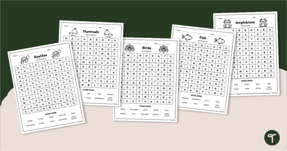 Animal Classification Word Search Pack - Lower Grades teaching resource