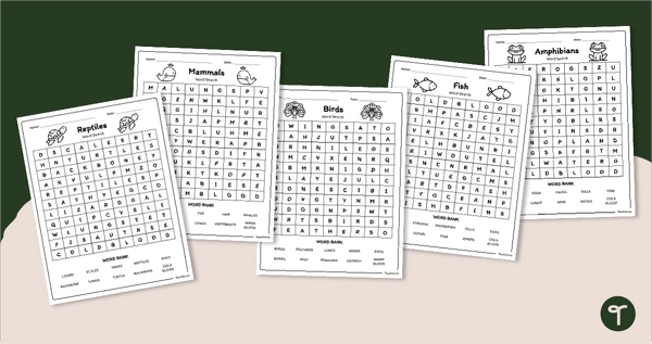 Go to Animal Classification Word Search Pack - Early Years teaching resource