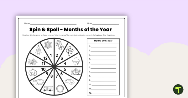 Go to Spin and Spell - Months of the Year Worksheet teaching resource