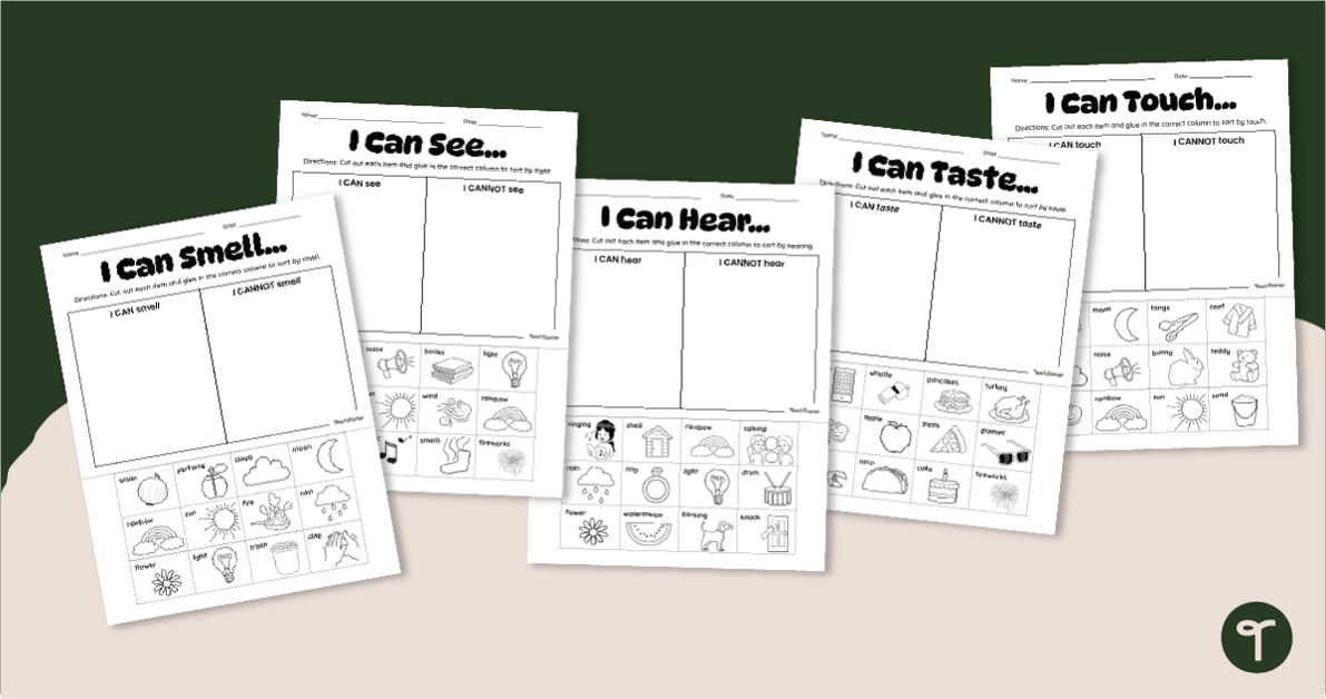 The 5 Senses Worksheets - Cut and Paste teaching resource