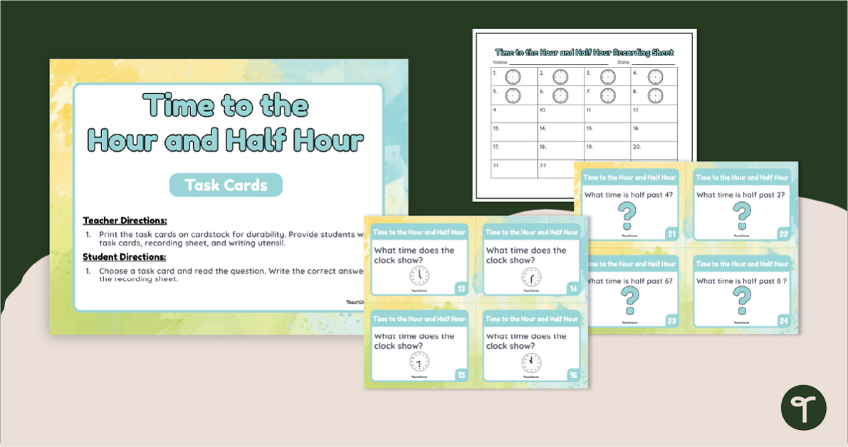 Telling Time Task Cards - Hour & Half-Hour teaching resource