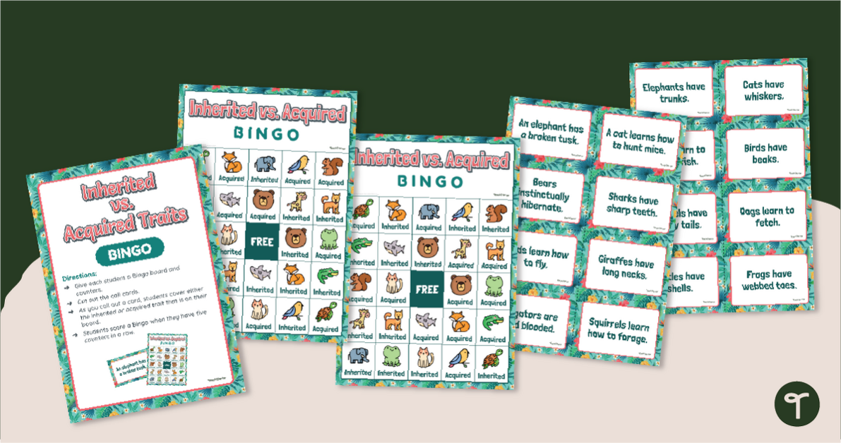 Inherited vs. Acquired Traits Bingo Game teaching resource