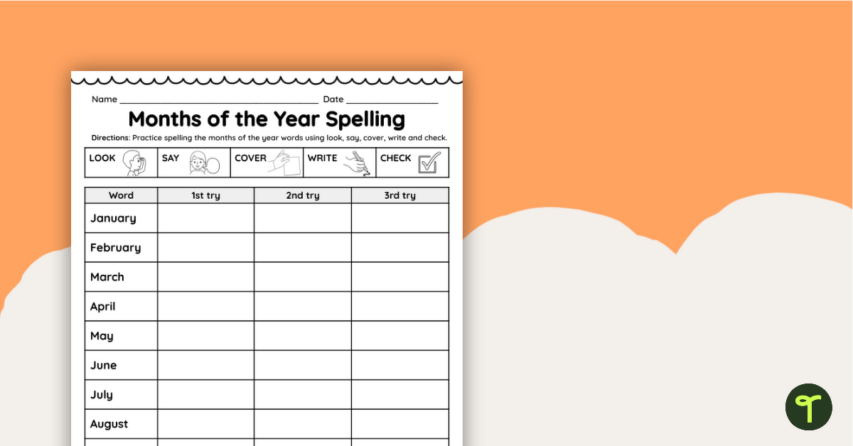 Months of the Year Spelling Worksheet teaching resource