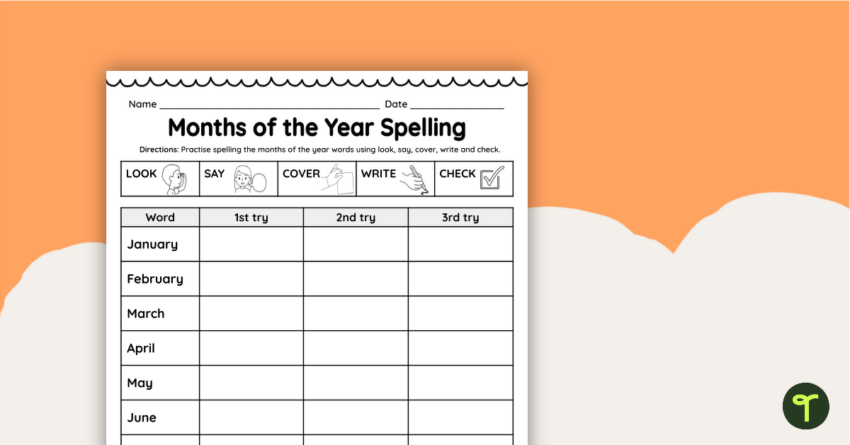 Months of the Year Spelling Worksheet teaching resource