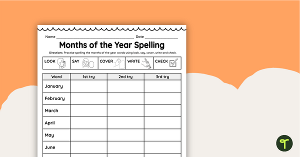 Go to Months of the Year Spelling Worksheet teaching resource
