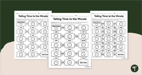 Go to Time in Minutes - Math Maze Worksheets teaching resource
