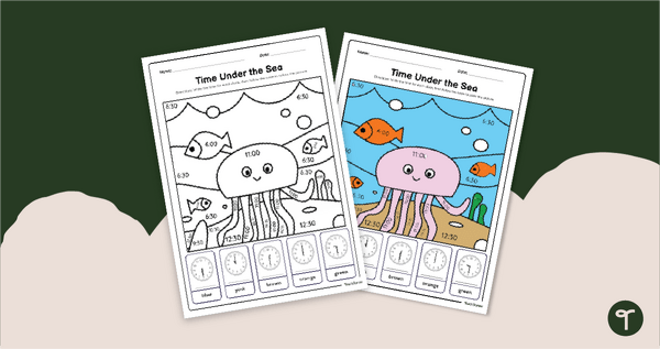 Go to Telling Time - Year 1 Maths Colouring Sheet teaching resource