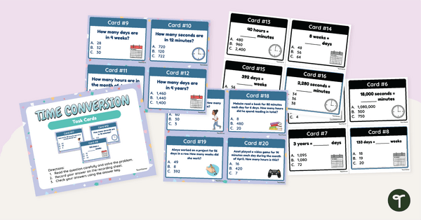 Go to Tick Tock Time Conversion Task Cards teaching resource