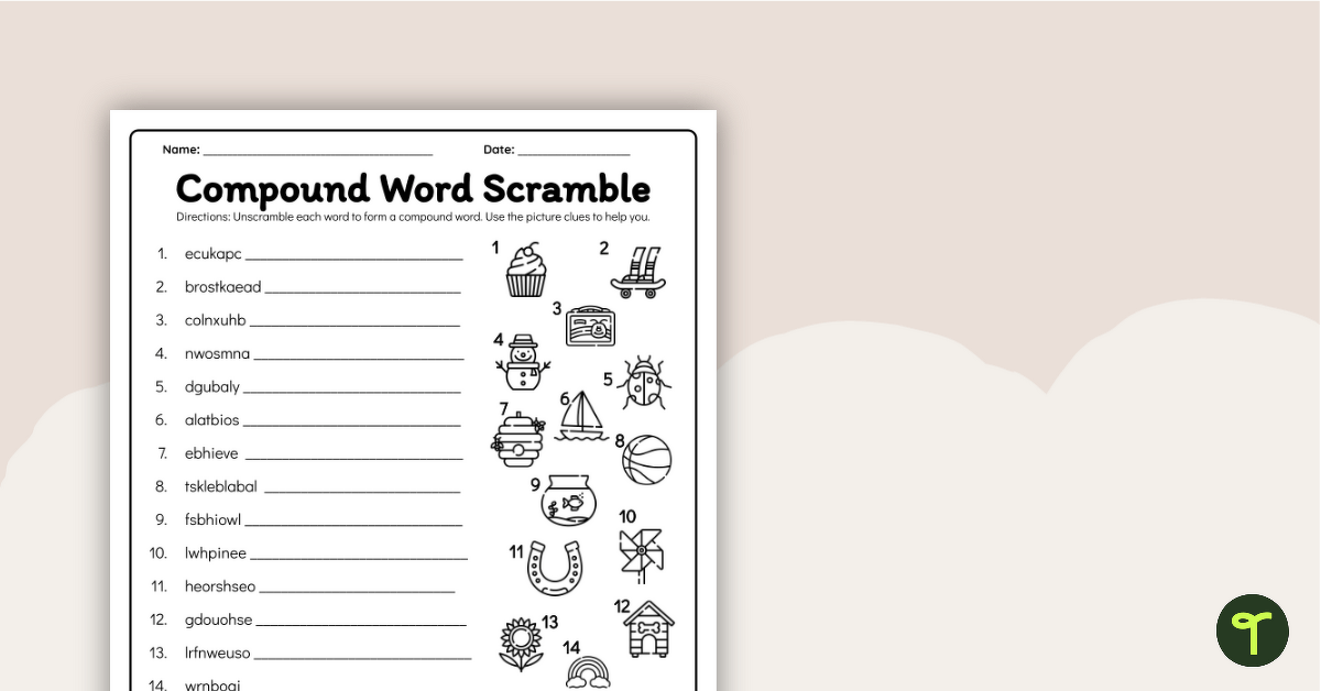 Word Scramble - Compound Words Activity teaching resource