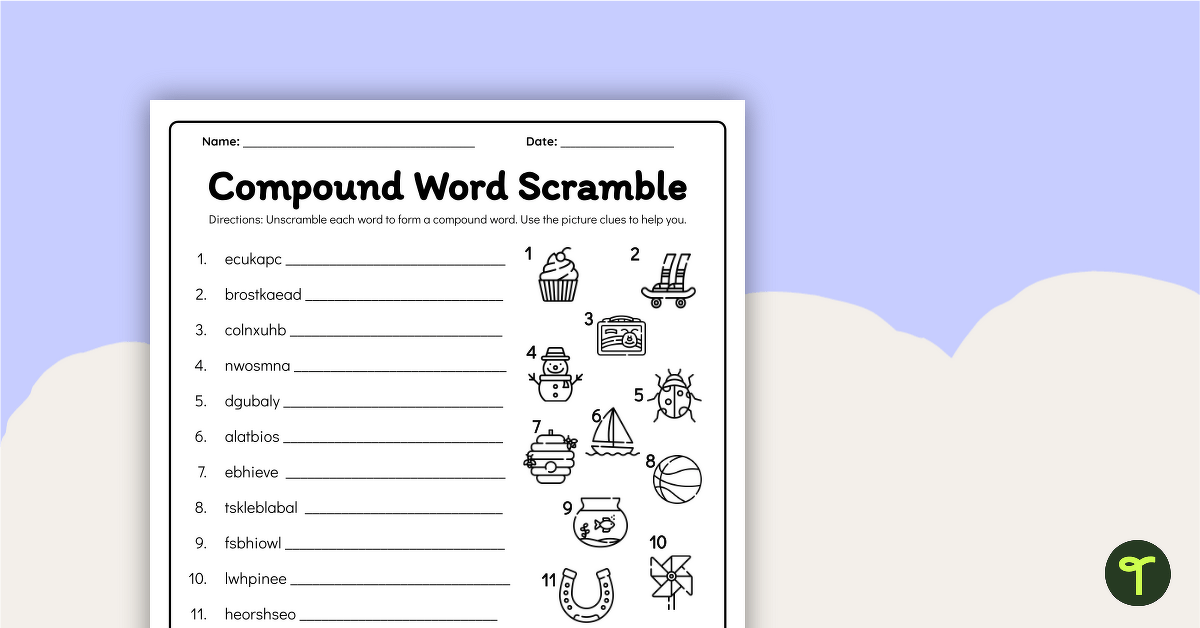 Word Scramble - Compound Words Activity teaching resource