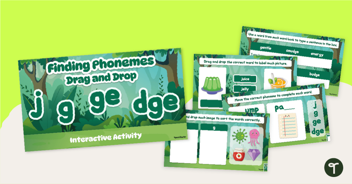 Finding Phonemes - Spelling Words with DGE, GE, J, and G Interactive teaching resource