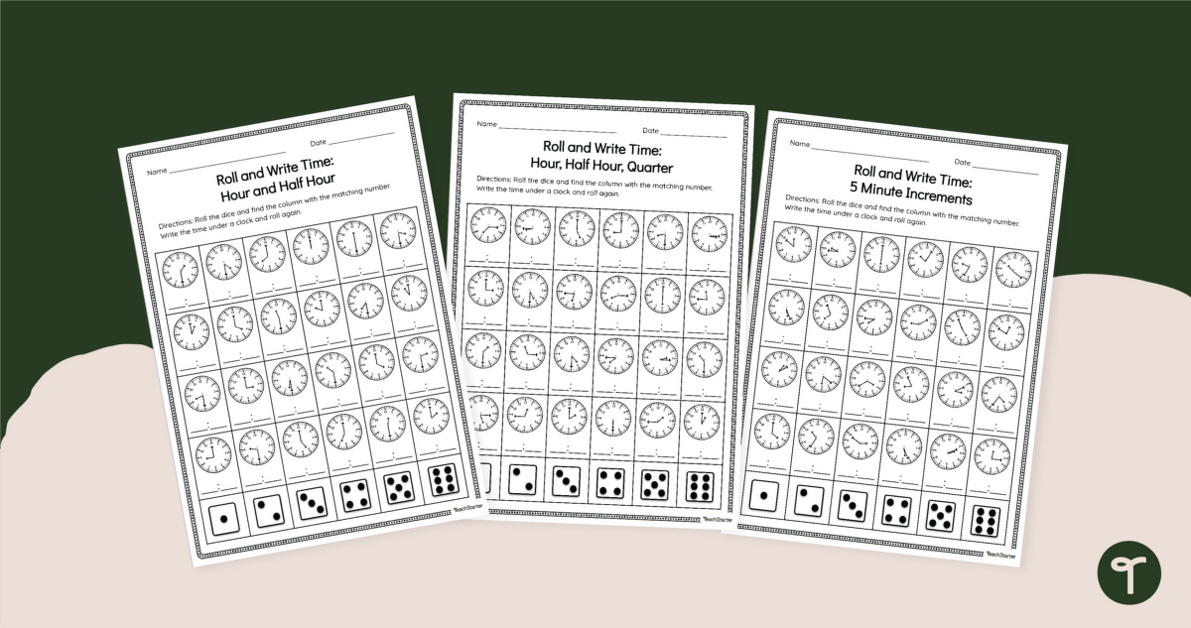 Roll and Write - Telling Time Dice Game teaching resource