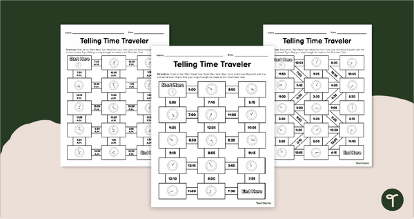 Go to Telling Time Math Mazes - 5 Minutes teaching resource