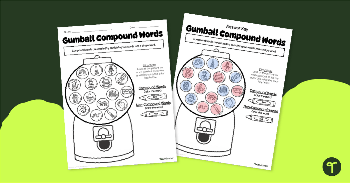 Gumball Compound Words Worksheet teaching resource