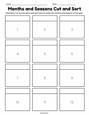 Months and Seasons Worksheet - Matching Activity teaching resource