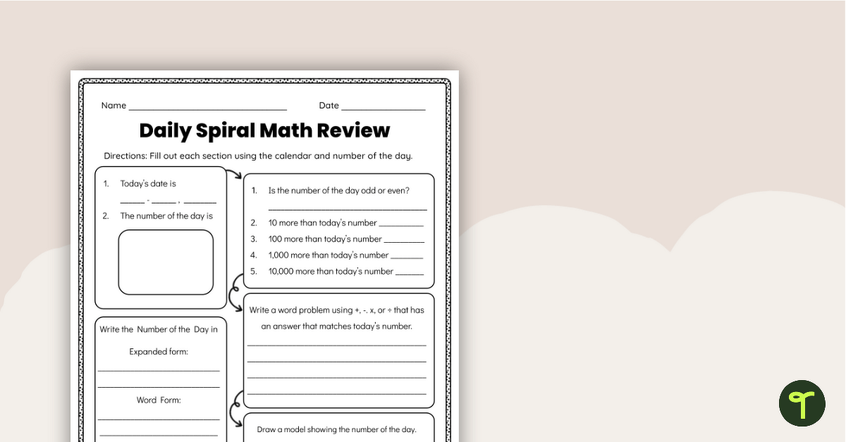 Daily Spiral Math Worksheet (3-4) teaching resource