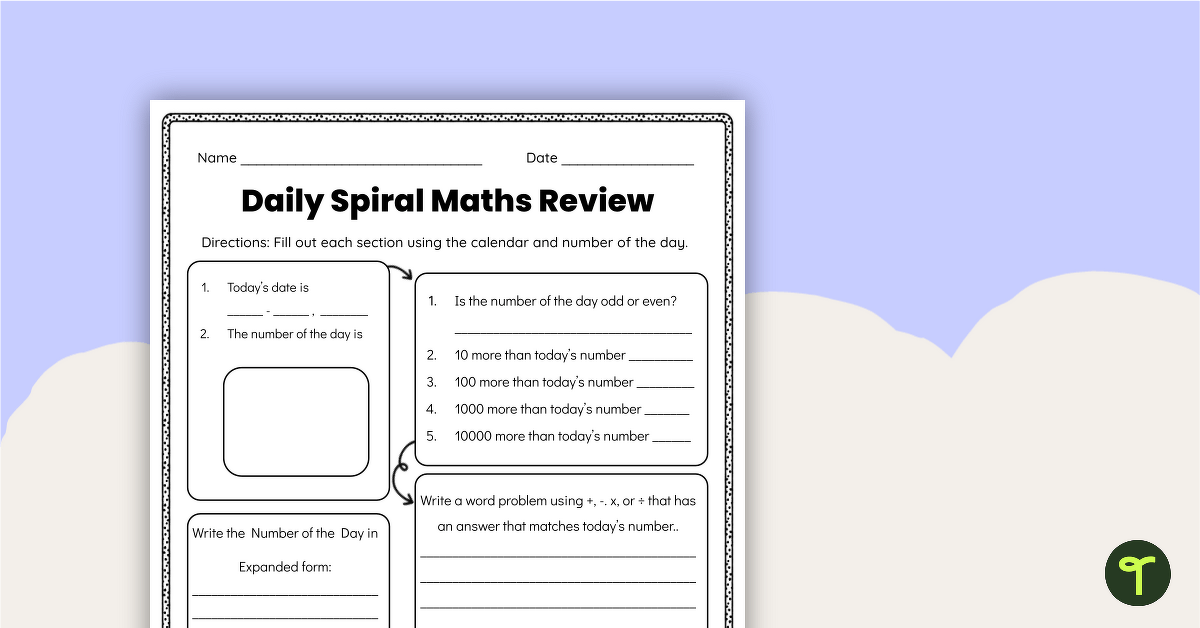 Daily Spiral Maths Worksheet (3-4) teaching resource