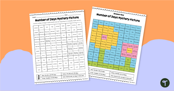 Go to The Number of Days in Each Month - Color By Code Worksheet teaching resource