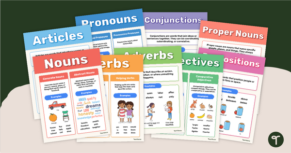 Go to Nouns, Proper Nouns, Verbs, Adjectives, Adverbs and Conjunctions Posters teaching resource