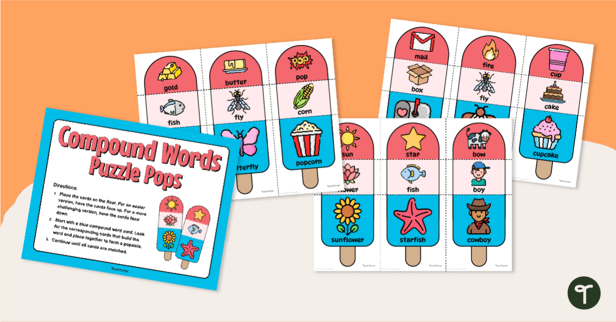 Compound Words - Noun Puzzle Pops Match-Up teaching resource